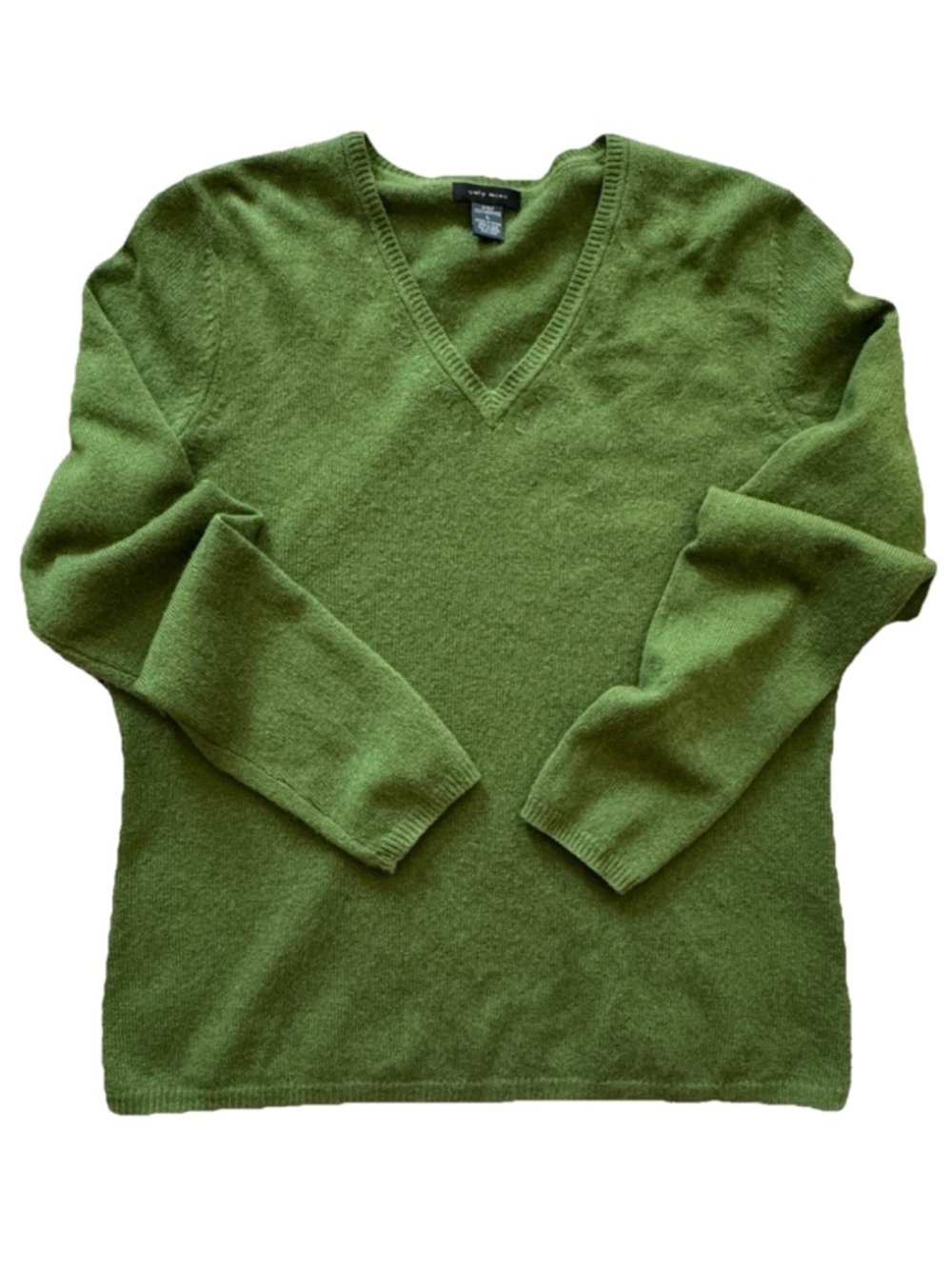 Only Mine 100% Cashmere V Neck Sweater Green Lightweight Knit Pullover L
